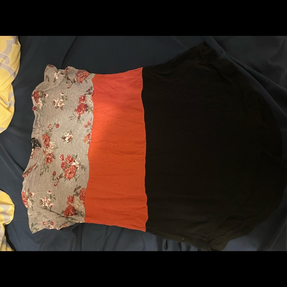 Floral orange and black T-shirt